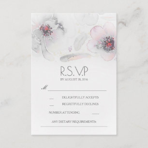 Boho Floral Feathers Watercolor Grey RSVP Card