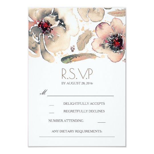 Boho Floral Feathers Watercolor Ivory RSVP Card