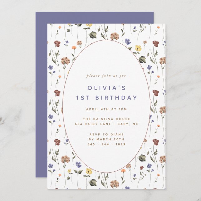 Boho Floral Fleur sauvage | Invitation (Devant / Derrière)