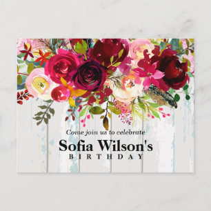 boho floral, flower birthday Postcard invitation