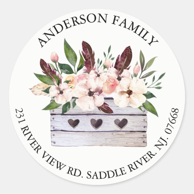Boho Floral Flower Box Address Label Sticker (Front)