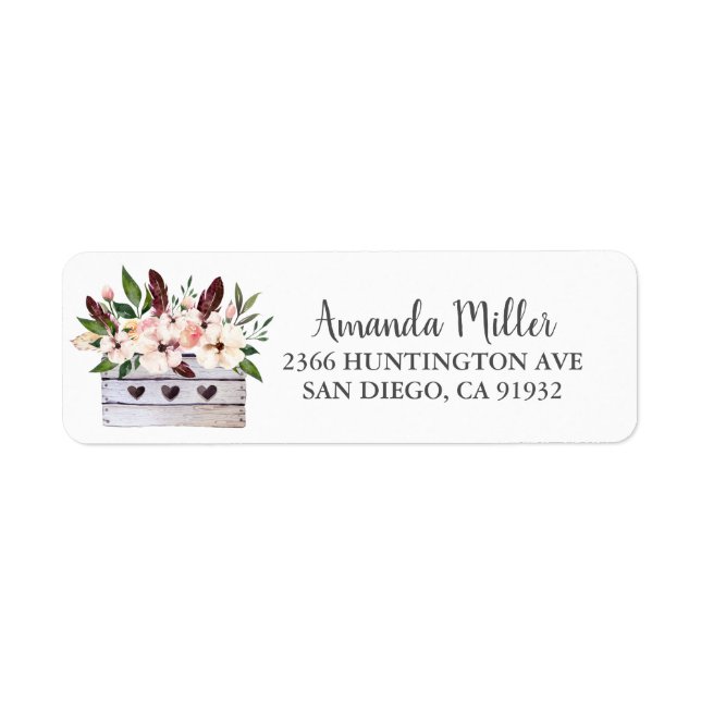 Boho Floral Flower Box Adresse de retour Label (Devant)