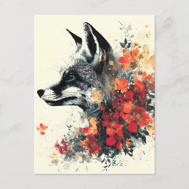 Boho Floral Fox Wildlife Nature Holiday Postcard (Front)