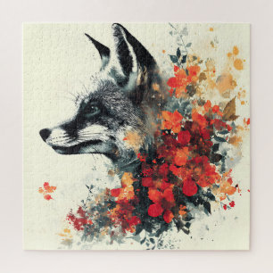 Boho Floral Fox Wildlife Nature Jigsaw Puzzle