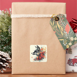 Boho Floral Fox Wildlife Nature Square Sticker