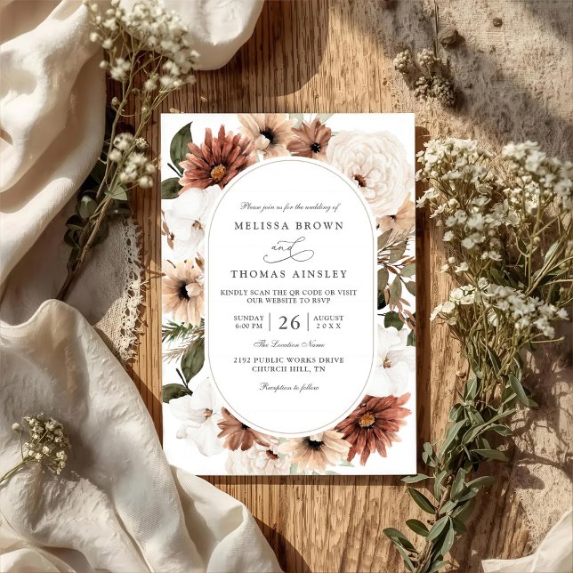 Boho Floral Frame Acrylic Elegant QR Code Wedding Invitation (Creator Uploaded)