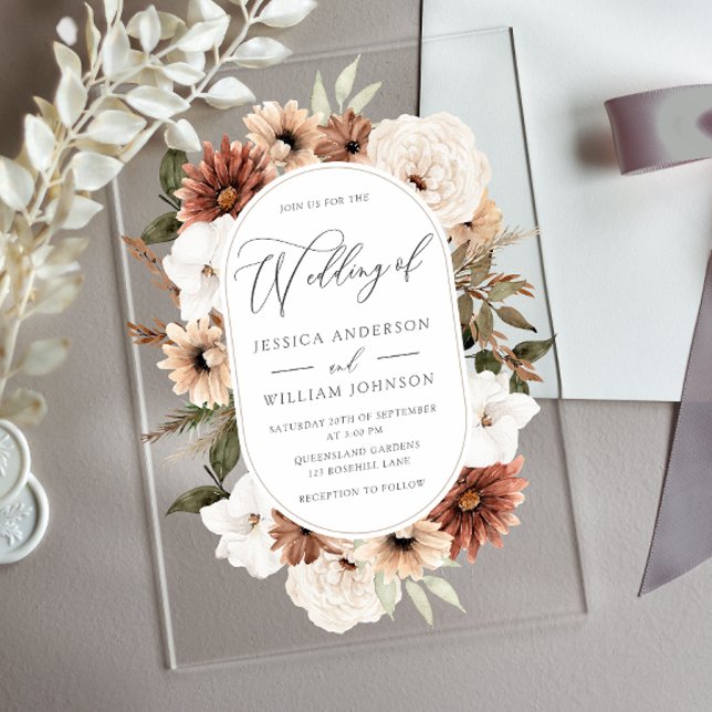 Boho Floral Frame Acrylic Wedding Invitation (Creator Uploaded)