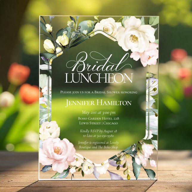 Boho Floral Frame Bridal Luncheon Bridal Shower Acrylic Invitations (Creator Uploaded)