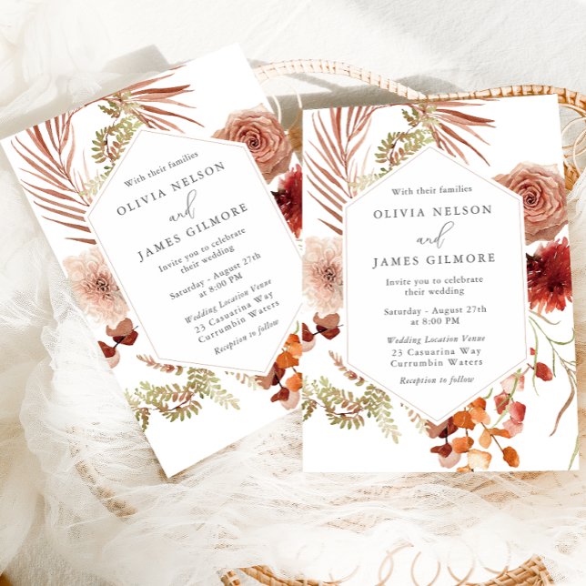 Boho Floral Frame Modern Wedding Invitation (Creator Uploaded)