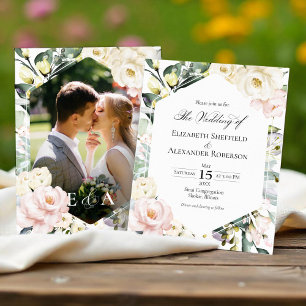 Boho Floral Frame Photo Wedding Invitation