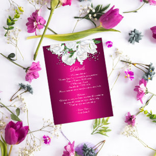 Boho Floral Fuchsia Pink Wedding Details Enclosure Card