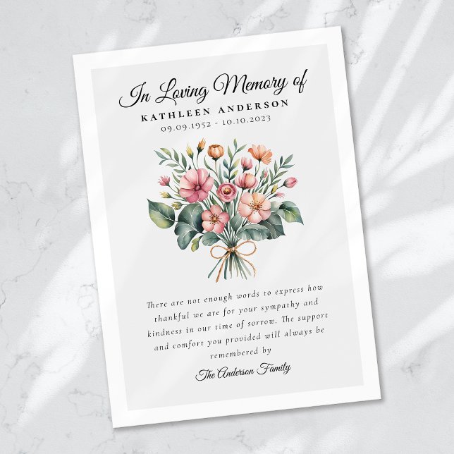 Boho Floral Funeral Memorial Thank You Card (Creator Uploaded)