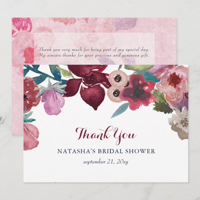 Boho Floral Garden Bridal Shower Thank You Card (Front/Back)