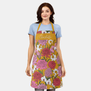 Boho Floral Garden Yellow Personalized Name Apron