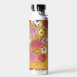 Boho Floral Garden Yellow Personalized Name Water Bottle<br><div class="desc">Boho Floral Garden Yellow and Pink Personalized Name Water Bottle</div>