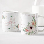 Boho Floral Geometric Rose Custom Monogram Name Coffee Mug<br><div class="desc">A beautiful hand painted pink watercolor wildflower illustration on a mug with your own personalized monogram and name. The rose gold geometric pattern and marble background adds a modern touch to this bohemian style design.</div>