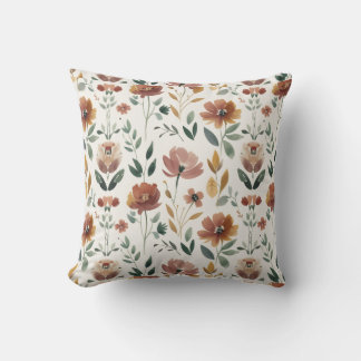 Boho Floral Geometry – Earthy Wildflower Pattern Throw Pillow