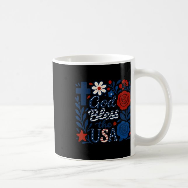 Boho Floral God Bless The Usa 4th Of July Flower G Coffee Mug (Right)