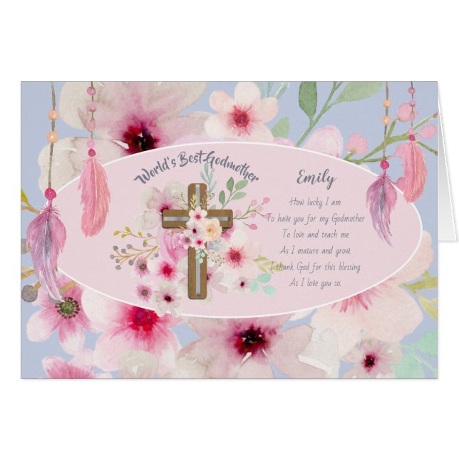 Boho Floral GODMOTHER Card POEM Personalized (Front Horizontal)