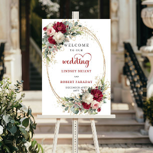 Boho floral gold greenery wedding welcome sign 