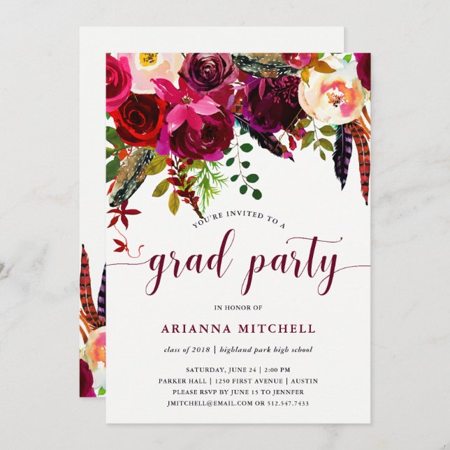 Boho Floral | Graduation Party Invitation (Front/Back)