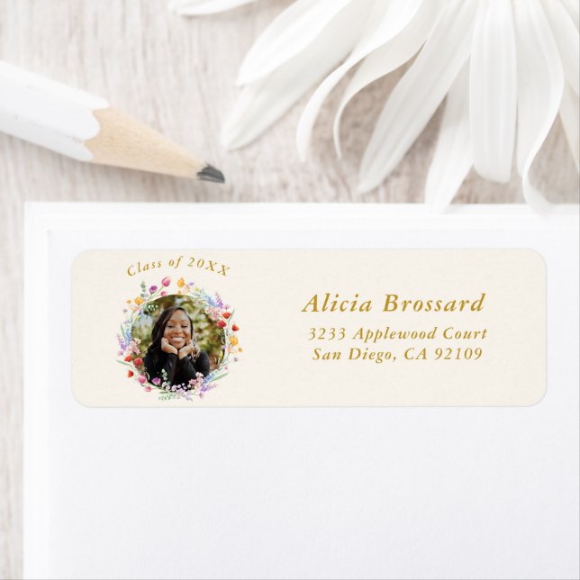 Boho Floral Graduation Photo Retour Adresse Label (En situation)