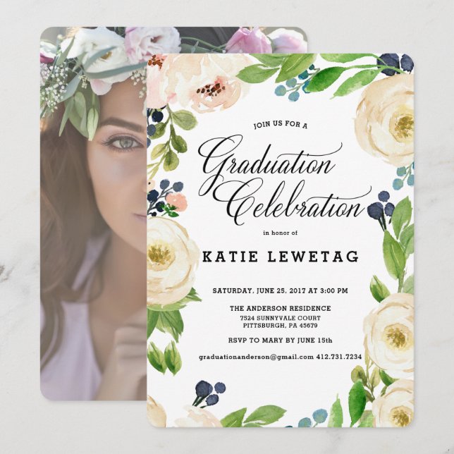BOHO FLORAL GRADUY PARTY INVITATION (Devant / Derrière)