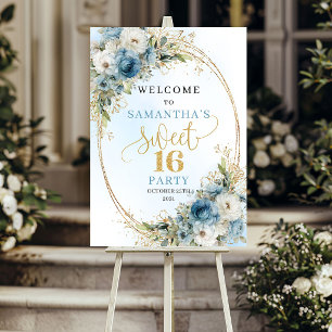 Boho Floral Greenery Gold Sweet 16 Poster