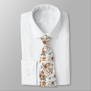 Boho Floral Grey Brown Neutral Colour Wedding Groo Tie