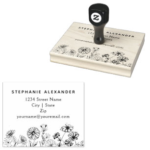 Boho  floral hand drawn daisies and wild flowers  rubber stamp