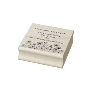 Boho floral hand drawn flowers custom rubber stamp