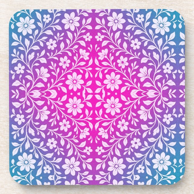 Boho Floral Hard plastic coaster (Front)