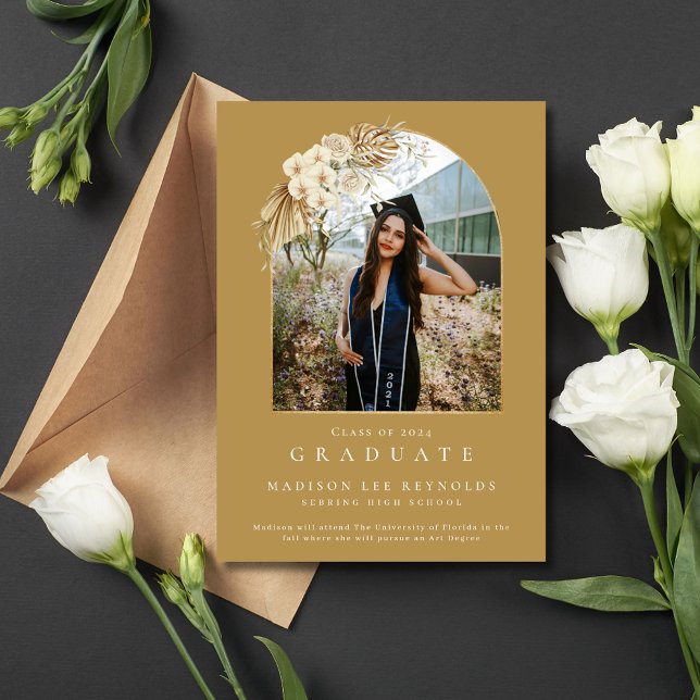 Boho Floral High School Photo Graduation Invitation (Boho Floral High School Photo Graduation Invitation)
