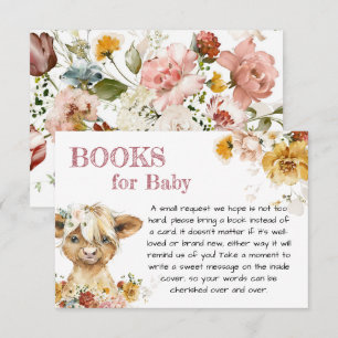 Boho Floral Highland Cow Books For Baby Enclosure Card