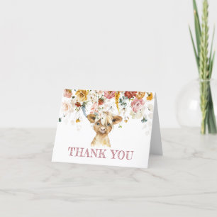 Boho Floral Highland Vache Carte de remerciements