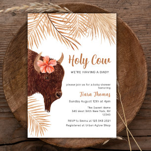 Boho Floral Holy Cow Highland Cow Baby Shower  Invitation