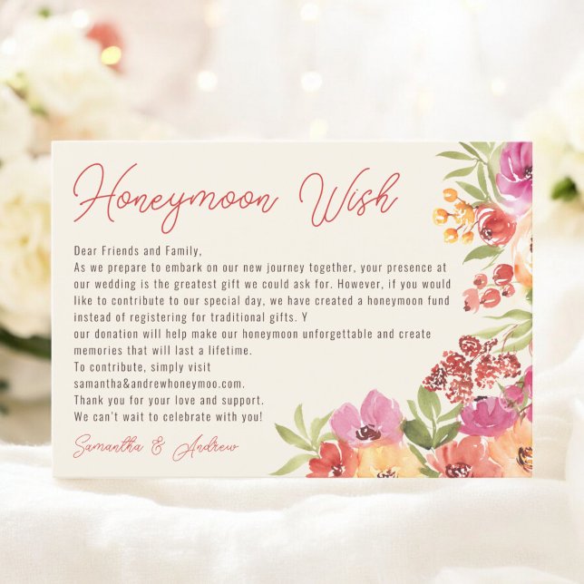 Boho Floral Honeymoon Fund Bridal Shower Enclosure Card (Boho Floral Honeymoon Fund Bridal Shower Enclosure Card)