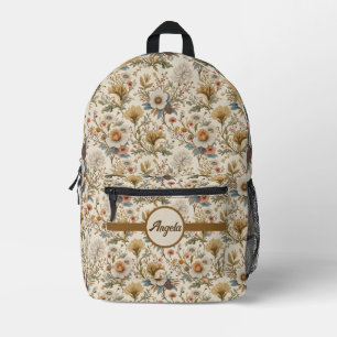 Boho Floral in Beige Printed Backpack