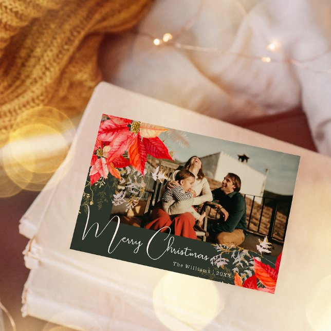 Boho Floral Joyeux Noël Deux photos Carte de vacan (Créateur téléchargé)