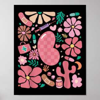 Boho Floral Kidney Nurse Summer Nephrology Dialysi Poster