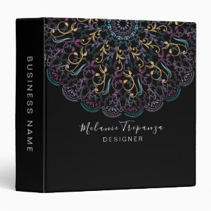 Boho floral lacey mandala black customize binder