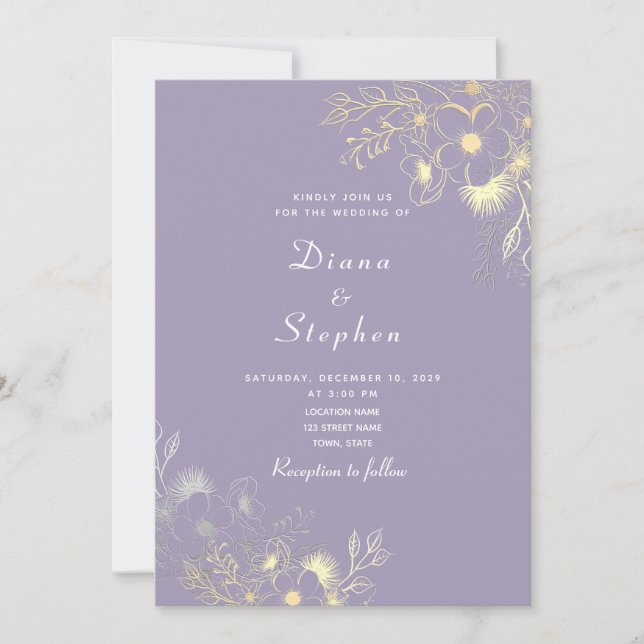 Boho Floral Lavender Wedding Invitation (Front)