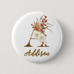 Boho Floral letter A Monogram Wedding Favour 2 Inch Round Button