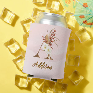Boho Floral letter A Monogram Wedding Favour Can Cooler