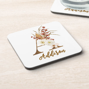 Boho Floral letter A Monogram Wedding Favour Coaster