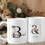 Boho Floral Letter Bridesmaid Coffee Mug<br><div class="desc">Wedding party thank you gift mug to personalize for your bridesmaid. Bridesmaid is lettered with neutral boho floral letters and handwritten script. You can also add the name of the bride and groom and their wedding date, which frames a co-ordinating floral ampersand. Lovely wedding party keepsake gift and perfect for...</div>