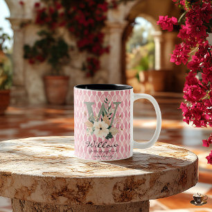 Boho Floral Letter W Mug with Personalized Name