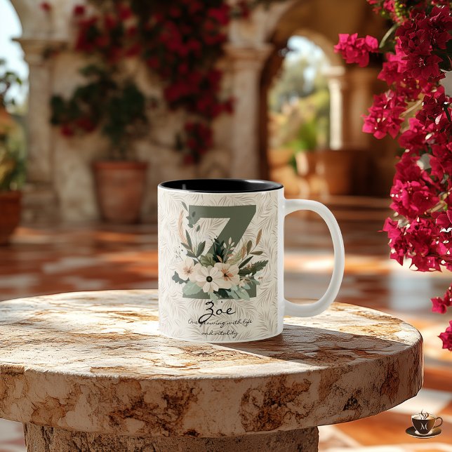 Boho Floral Letter Z Mug with Personalized Name (Creator Uploaded)