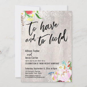 Boho Floral Lights Rustic Wood To Have and To Hold Invitation