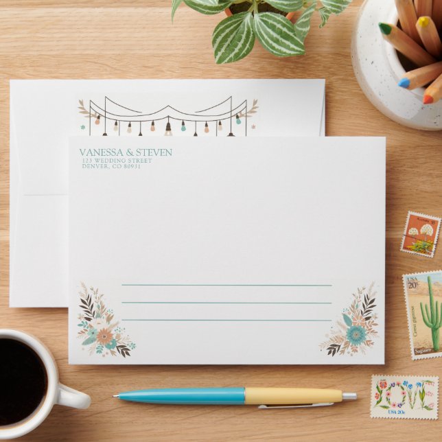 Boho Floral Lights Wedding Envelope (Desk)
